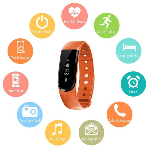  Padgene Fitness Activity Tracker, ID101 Heart Rate Monitor, Bluetooth 4.0 Smart Bracelte with Pedometer Sleep Monitor,Message Remind,Anti-Lost for Android 4.0 or Above and iOS 7.0