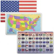 Painless Learning Educational Placemats USA Map Americam Flag and State Flags Set Non Slip Washable