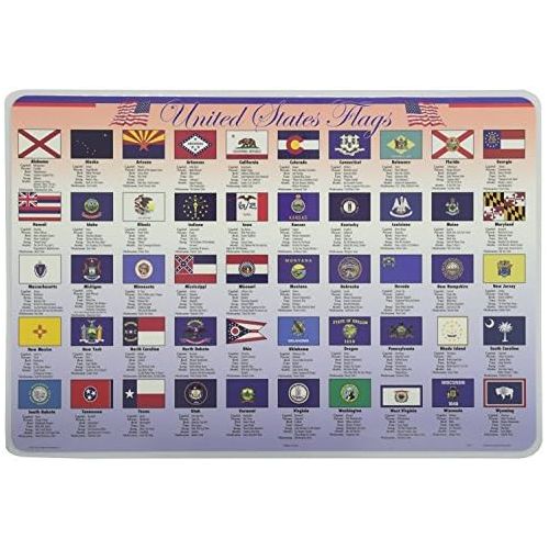  Painless Learning Educational Placemats USA Map Americam Flag and State Flags Set Non Slip Washable