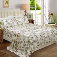 Paisley Softta Green Tree Leaves Floral Bedding Sheets Set Queen 4 pcs 1 Flat Sheet +1 Fitted Sheet +2 Pillowcases Princess Bedding Girls American Country 100% Egyptian Cotton 800 TC Hypoa