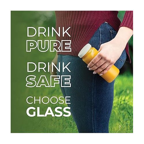  Paksh Novelty Travel Glass Drinking Bottle Mason Jar 16 Ounce [6-Pack] Plastic Airtight Lids, Reusable Glass Water Bottle for Juicing, Smoothies, Kombucha, Tea, Milk Bottles, Homemade Beverages Bottle