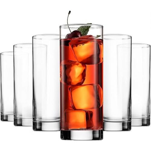  Paksh Novelty Italian Highball Glasses [Set of 6] Clear Heavy Base Tall Bar Glass - Drinking Glasses for Water, Juice, Beer, Wine, Whiskey, and Cocktails | 13-Ounce Cups