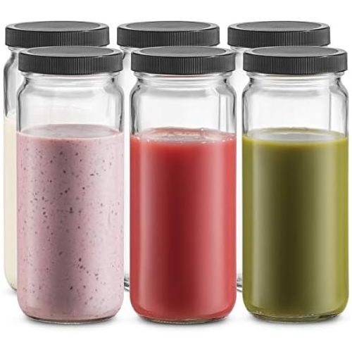  [아마존베스트]Paksh Novelty Travel Glass Drinking Bottle Mason Jar 16 Ounce [6-Pack] Plastic Airtight Lids, Reusable Glass Water Bottle for Juicing, Smoothies, Kombucha, Tea, Milk Bottles, Homemade Beverages