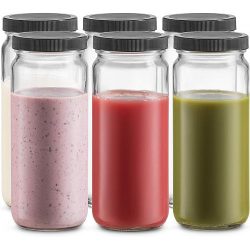  [아마존베스트]Paksh Novelty Travel Glass Drinking Bottle Mason Jar 16 Ounce [6-Pack] Plastic Airtight Lids, Reusable Glass Water Bottle for Juicing, Smoothies, Kombucha, Tea, Milk Bottles, Homemade Beverages