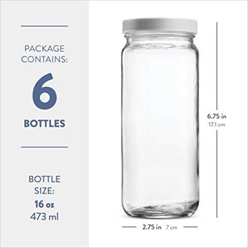  [아마존베스트]Paksh Novelty Travel Glass Drinking Bottle Mason Jar 16 Ounce [6-Pack] Plastic Airtight Lids, Reusable Glass Water Bottle for Juicing, Smoothies, Kombucha, Tea, Milk Bottles, Homemade Beverages