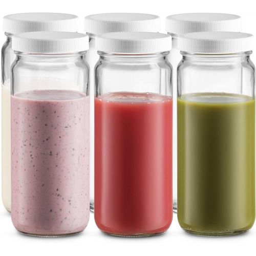  [아마존베스트]Paksh Novelty Travel Glass Drinking Bottle Mason Jar 16 Ounce [6-Pack] Plastic Airtight Lids, Reusable Glass Water Bottle for Juicing, Smoothies, Kombucha, Tea, Milk Bottles, Homemade Beverages