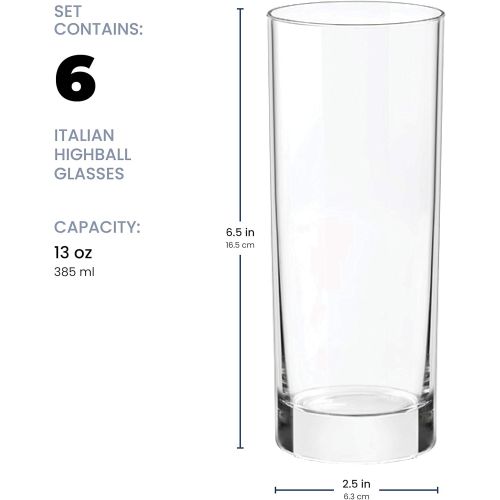  [아마존베스트]Paksh Novelty Italian Highball Glasses [Set of 6] Clear Heavy Base Tall Bar Glass - Drinking Glasses for Water, Juice, Beer, Wine, Whiskey, and Cocktails | 13 Ounce Cups