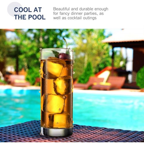  [아마존베스트]Paksh Novelty Italian Highball Glasses [Set of 6] Clear Heavy Base Tall Bar Glass - Drinking Glasses for Water, Juice, Beer, Wine, Whiskey, and Cocktails | 13 Ounce Cups