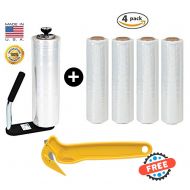 PalPakUSA Clear Plastic Shrink Film, Industrial Strength Moving & Packing Wrap, 4 Pack 18 x 1500 Ft Rolls with Best Selling Stretch Film Dispenser with Tension Knob Adjustment for Furniture,