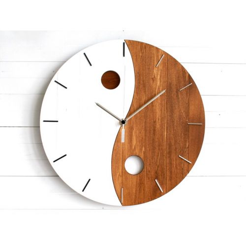  Paladim ZEN Wall Clock, Yin Yang Wood Clock, Spiritual Yoga Clock for Meditation Room, Modern Art Round Wooden Clock 12