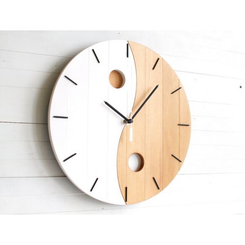  Paladim ZEN Wall Clock, Yin Yang Wood Clock, Spiritual Yoga Clock for Meditation Room, Modern Art Round Wooden Clock 12