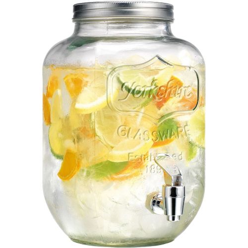  Palais Glassware High Quality Clear Mason Jar Beverage Dispenser - Traditional Tin Screw Off Lid - 1 Gallon Capacity -