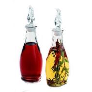 Palais Glassware Oil and Vinegar Clear Glass Dispenser Cruet Bottle, Set of 2 Clear Cover.