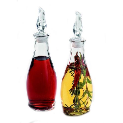  Palais Glassware Oil and Vinegar Clear Glass Dispenser Cruet Bottle, Set of 2 Clear Cover.