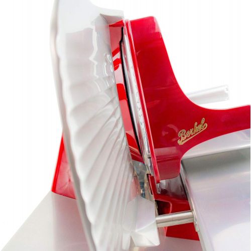  Palatina Werkstatt  Bundle | Berkel - Elektrische Aufschnittmaschine Home Line 250 - Rot, Modell: 2020 + von Hand gefertigtes, passgenaues Fassholzbrett