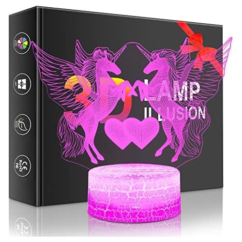  [아마존베스트]Palawell Unicorn 3D Night Light for Girls Birthday Gift-16 Changing Color Remote Control LED Kids Room Decor Lighting, 3D Led Illusion Lamp Kids Light with Charger …