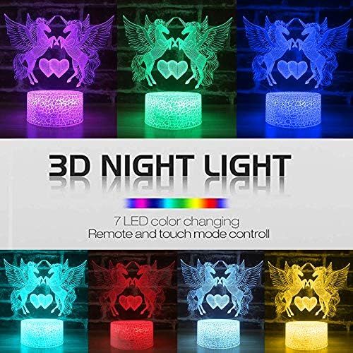  [아마존베스트]Palawell Unicorn 3D Night Light for Girls Birthday Gift-16 Changing Color Remote Control LED Kids Room Decor Lighting, 3D Led Illusion Lamp Kids Light with Charger …