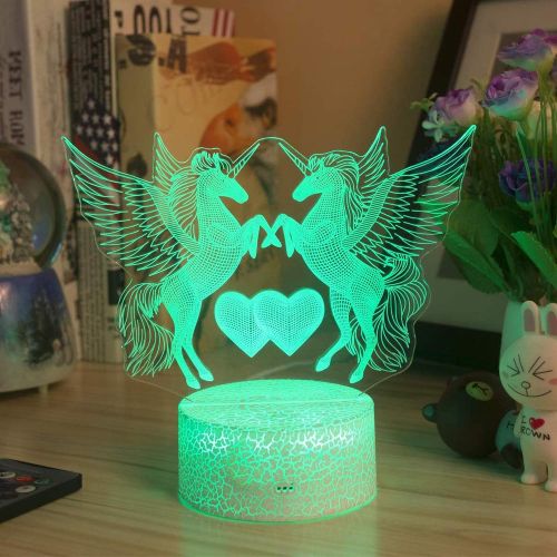  [아마존베스트]Palawell Unicorn 3D Night Light for Girls Birthday Gift-16 Changing Color Remote Control LED Kids Room Decor Lighting, 3D Led Illusion Lamp Kids Light with Charger …