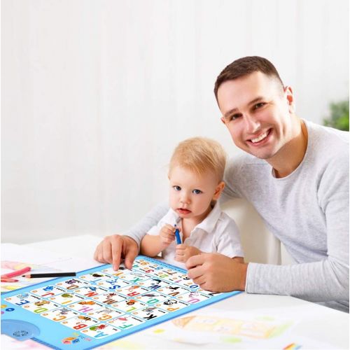  [아마존베스트]MOFANG Electronic Interactive Alphabet Wall Chart, Talking ABC & 123s & Music Poster, Best Educational Toy for Toddler. Kids Fun Learning at Daycare, Preschool.Blue