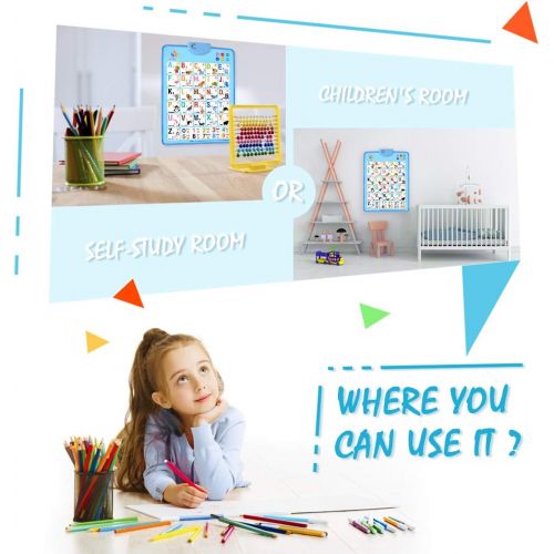  [아마존베스트]MOFANG Electronic Interactive Alphabet Wall Chart, Talking ABC & 123s & Music Poster, Best Educational Toy for Toddler. Kids Fun Learning at Daycare, Preschool.Blue