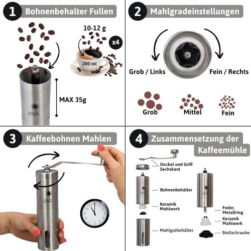  [아마존베스트]Palm Beans Hand Coffee Grinder with Ceramic Cone Grinder Manual Espresso Coffee Grinder - Manual Grinding