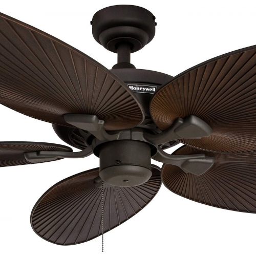  [아마존베스트]Honeywell Ceiling Fans Honeywell Palm Island 52-Inch Tropical Ceiling Fan, Five Palm Leaf Blades, Indoor/Outdoor, Damp Rated, Bronze