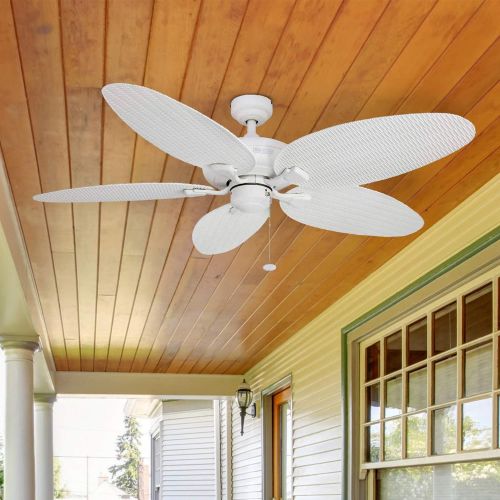  Palm Coast Fans Honeywell Duval 52-Inch Tropical Ceiling Fan, Five Wet-Rated Wicker Blades, Indoor/Outdoor Damp Rated Fan, White