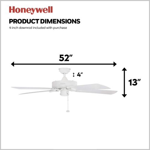  Palm Coast Fans Honeywell Belmar 52-Inch Outdoor Ceiling Fan, Five Damp Rated Fan Blades, Exterior, White