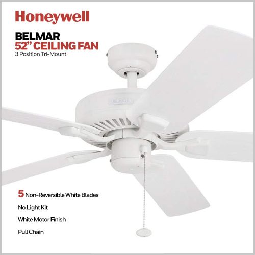  Palm Coast Fans Honeywell Belmar 52-Inch Outdoor Ceiling Fan, Five Damp Rated Fan Blades, Exterior, White