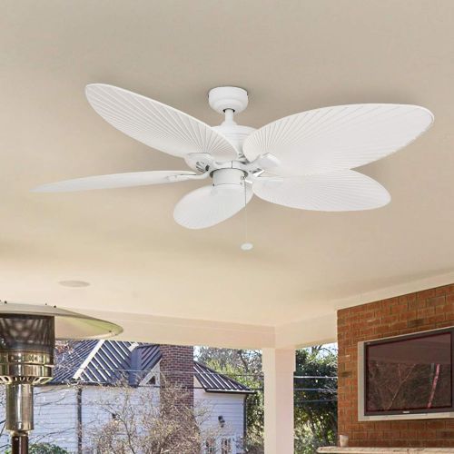  Palm Coast Fans Honeywell Palm Island 50200 52-Inch Tropical Ceiling Fan, Five Palm Leaf Blades, Indoor/Outdoor, Damp Rated, White