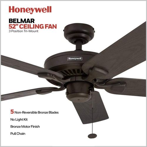  Palm Coast Fans Honeywell Belmar 52-Inch Outdoor Ceiling Fan, Five Damp Rated Blades, Exterior, Bronze