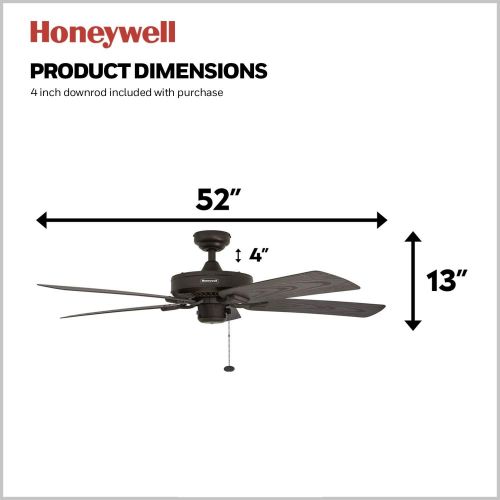  Palm Coast Fans Honeywell Belmar 52-Inch Outdoor Ceiling Fan, Five Damp Rated Blades, Exterior, Bronze