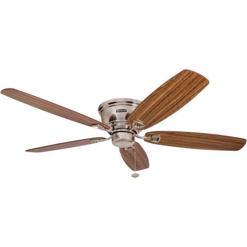  Palm Coast Fans Honeywell 50182 Quick-2-Hang Hugger Ceiling Fan, 52” Dimmable LED White Swirled Marble Fixtures, Easy Installation Cimmeron/Walnut Blades, Brushed Nickel