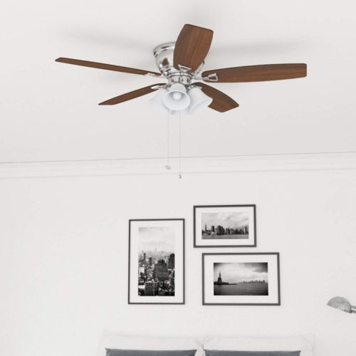  Palm Coast Fans Honeywell 50182 Quick-2-Hang Hugger Ceiling Fan, 52” Dimmable LED White Swirled Marble Fixtures, Easy Installation Cimmeron/Walnut Blades, Brushed Nickel