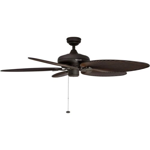  Palm Coast Fans Honeywell Palm Island 52-Inch Tropical Ceiling Fan, Five Palm Leaf Blades, Indoor/Outdoor, Damp Rated, Bronze, 52 inches