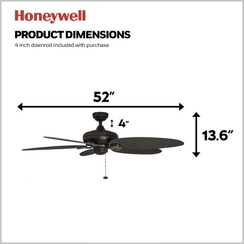  Palm Coast Fans Honeywell Duval 52-Inch Tropical Ceiling Fan with Five Wet Rated Wicker Blades, Indoor/Outdoor Damp Rated Fan, Bronze