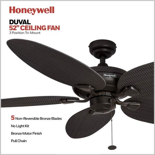  Palm Coast Fans Honeywell Duval 52-Inch Tropical Ceiling Fan with Five Wet Rated Wicker Blades, Indoor/Outdoor Damp Rated Fan, Bronze