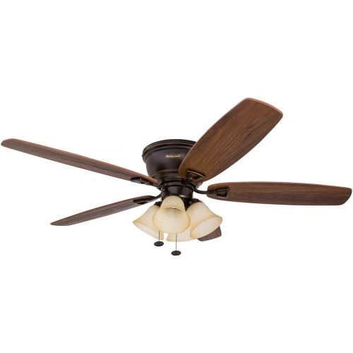  Palm Coast Fans Honeywell Glen Alden 52-Inch Ceiling Fan with Sunset Shade Lights, Hugger/Flush Mount, Low Profile, Five Reversible Cimarron/Ironwood Blades, Oil-Rubbed Bronze