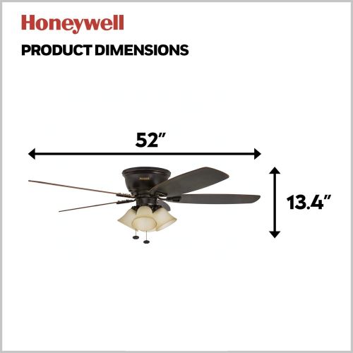  Palm Coast Fans Honeywell Glen Alden 52-Inch Ceiling Fan with Sunset Shade Lights, Hugger/Flush Mount, Low Profile, Five Reversible Cimarron/Ironwood Blades, Oil-Rubbed Bronze