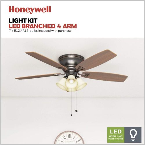  Palm Coast Fans Honeywell Glen Alden 52-Inch Ceiling Fan with Sunset Shade Lights, Hugger/Flush Mount, Low Profile, Five Reversible Cimarron/Ironwood Blades, Oil-Rubbed Bronze