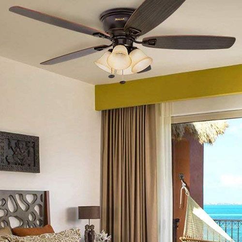  Palm Coast Fans Honeywell Glen Alden 52-Inch Ceiling Fan with Sunset Shade Lights, Hugger/Flush Mount, Low Profile, Five Reversible Cimarron/Ironwood Blades, Oil-Rubbed Bronze