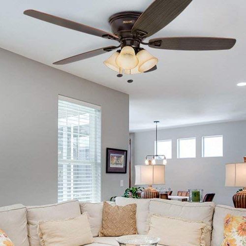  Palm Coast Fans Honeywell Glen Alden 52-Inch Ceiling Fan with Sunset Shade Lights, Hugger/Flush Mount, Low Profile, Five Reversible Cimarron/Ironwood Blades, Oil-Rubbed Bronze