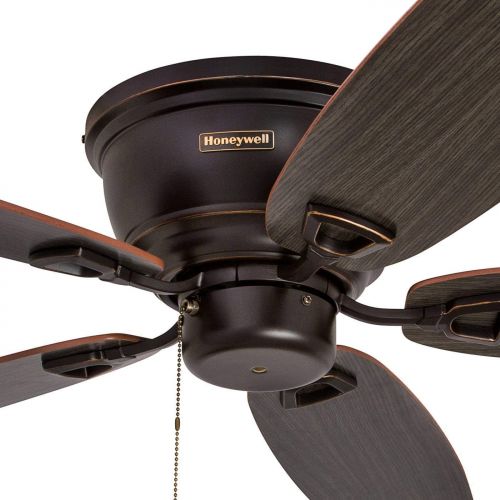  Palm Coast Fans Honeywell Glen Alden 52-Inch Ceiling Fan with Sunset Shade Lights, Hugger/Flush Mount, Low Profile, Five Reversible Cimarron/Ironwood Blades, Oil-Rubbed Bronze