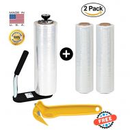Palpak Films Best Selling Stretch Film Dispenser with Clear Plastic Stretch Film, Industrial Strength Moving & Packing Wrap, 2 Pack 18 x 1500 Ft Rolls with Tension Knob Adjustment for Furniture