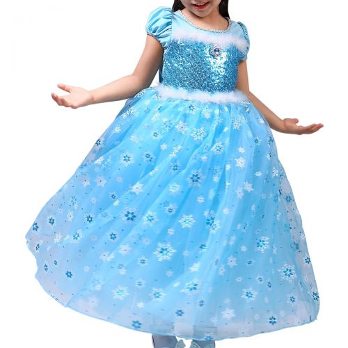  PamidaDress Girls Princess Elsa Costumes Snow Queen Fancy Party Dress-up Disney Birthday Halloween Dress