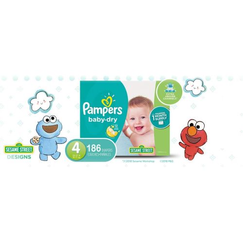 [아마존베스트]Diapers Size 4, 186 Count - Pampers Baby Dry Disposable Baby Diapers, ONE MONTH SUPPLY