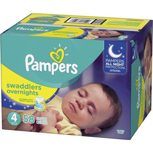  [아마존베스트]Diapers Size 4 58 Count - Pampers Swaddlers Overnights Disposable Baby Diapers, SUPER