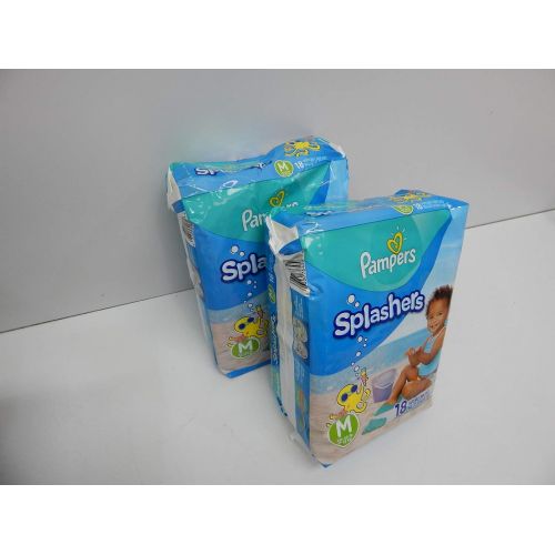  [아마존베스트]Pampers Splashers Swim Diapers Disposable Swim Pants, Medium, Size 4 (20-33 lb), 18 Count (Pack of 2)