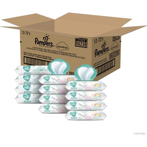  [아마존베스트]Pampers Sensitive Water-Based Baby Wipes, 12 Pop-Top and Refill Combo Packs, 864 Count