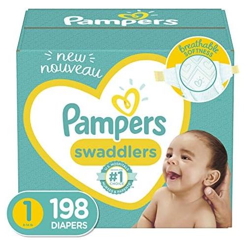  Diapers Newborn / Size 1 (8-14 lb), 198 Count - Pampers Swaddlers Disposable Baby Diapers, ONE MONTH SUPPLY